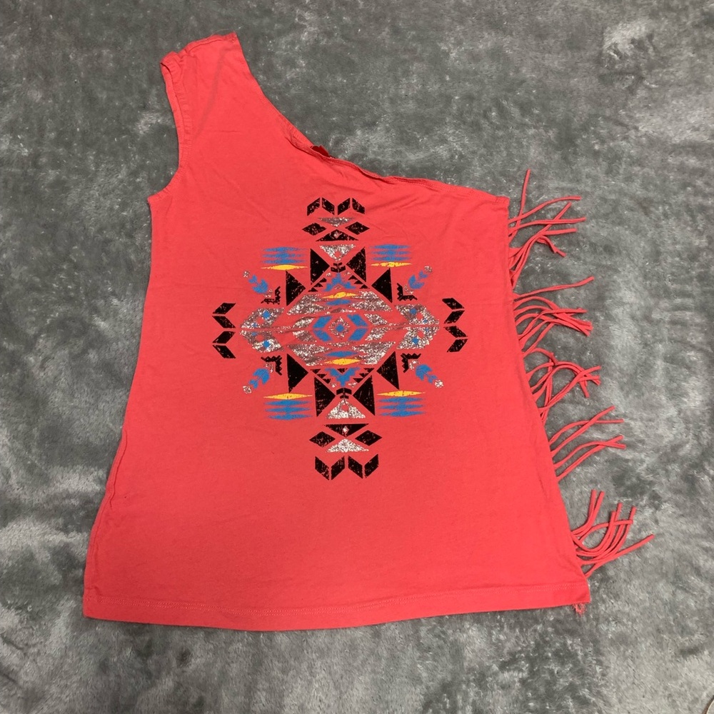 Bongo shirt. Size XL. Coral color with Aztec design.